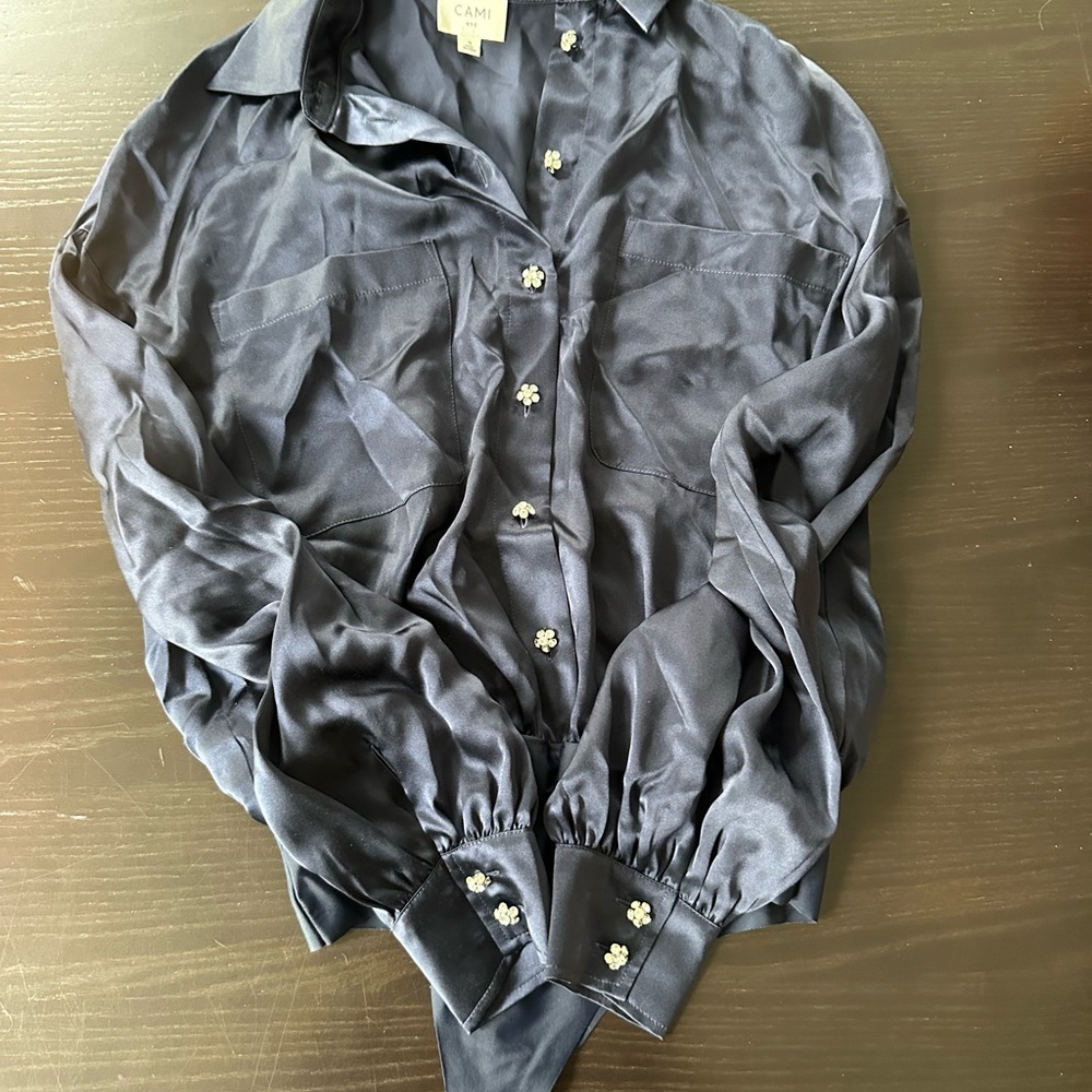 Cami NYC Blue Bodysuit Top Velvet Texture